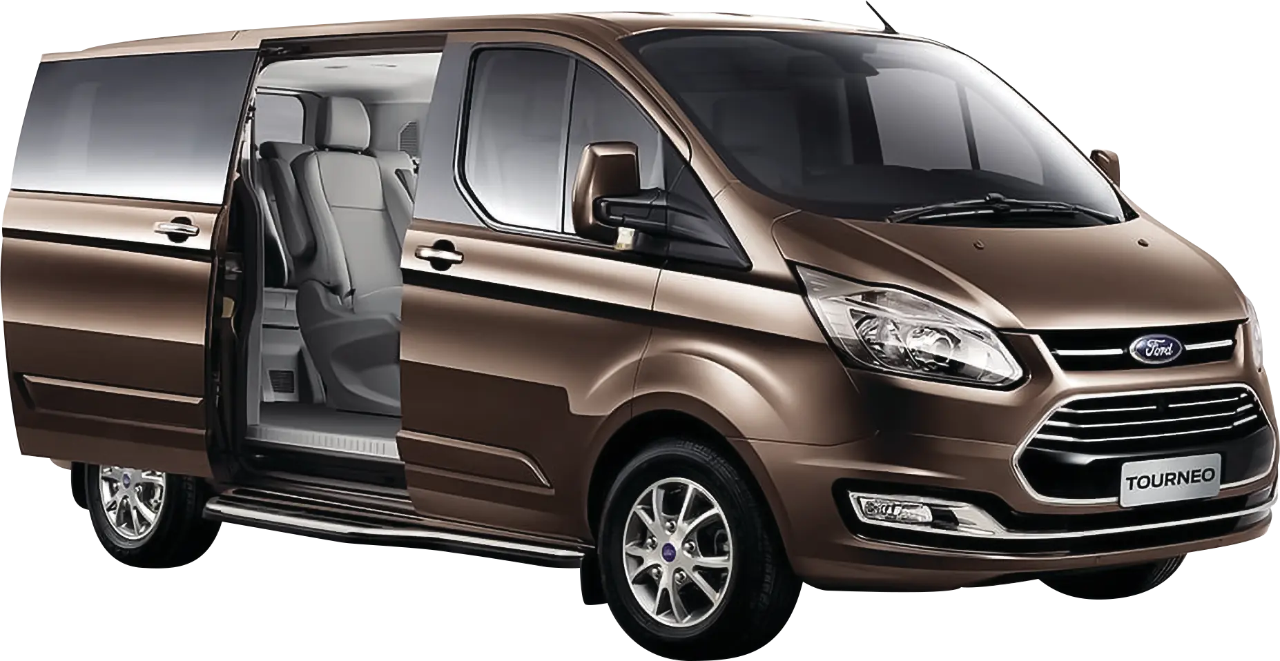 Xe limousine Ford Tourneo màu nâu, cửa trượt mở